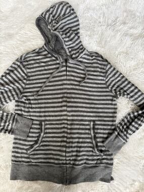 Gap Adult S Gray Striped Full Zip Hoodie. Comf, Grt Quality